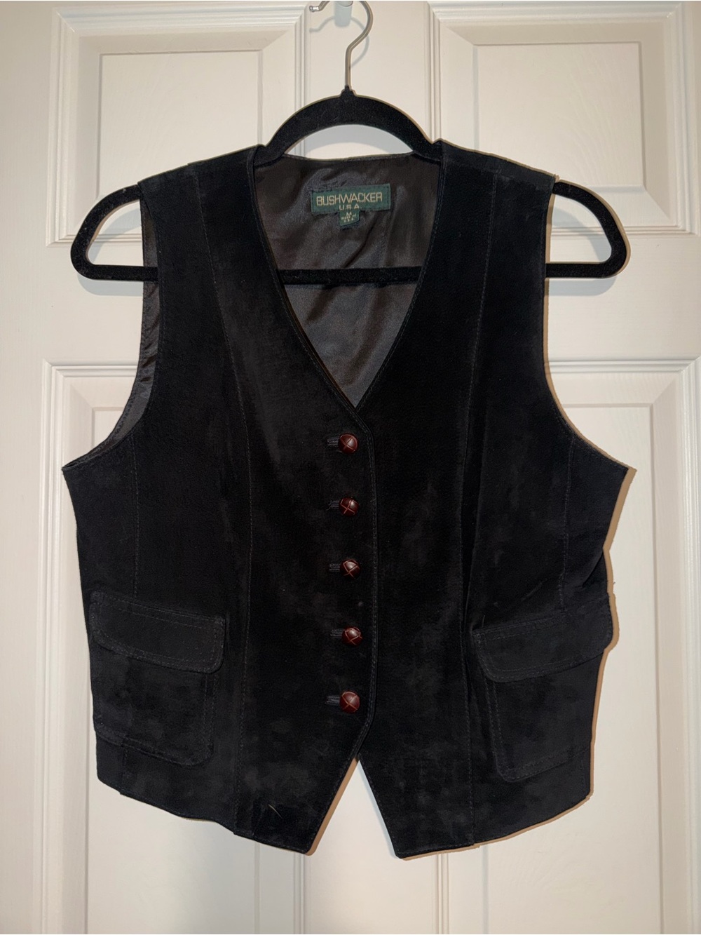 Vintage 90s Bushwacker USA Suede Leather Vest Black Western Boho Medium